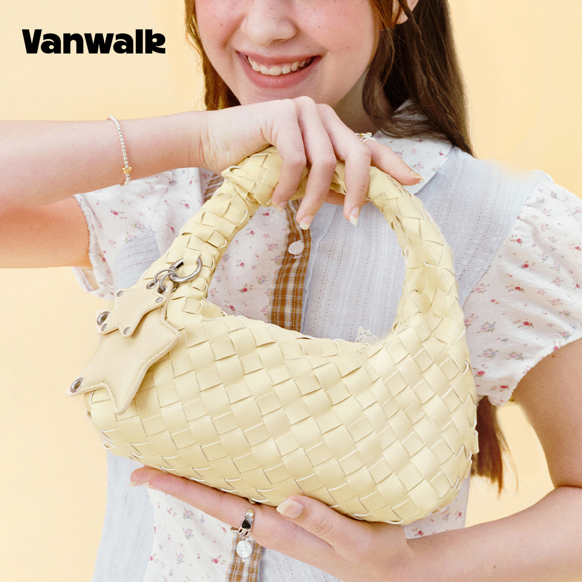Vanwalk Woven-Texture Knot Embossed Leathe Handbag V3081