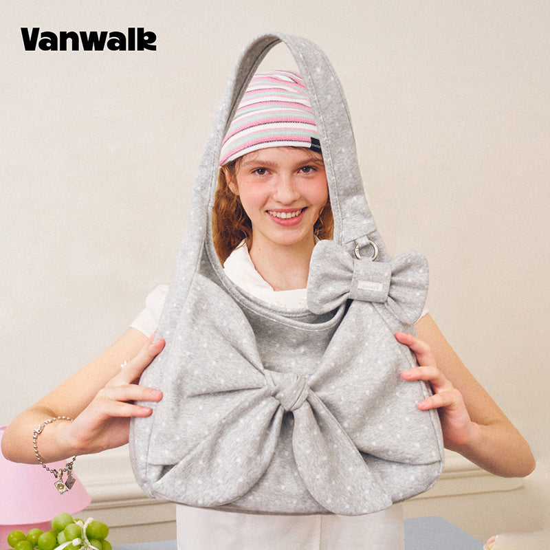 VANWALK Cocoa Pie Series Coquette Big Bow Polka Dot Shoulder Hobo Bag V3107