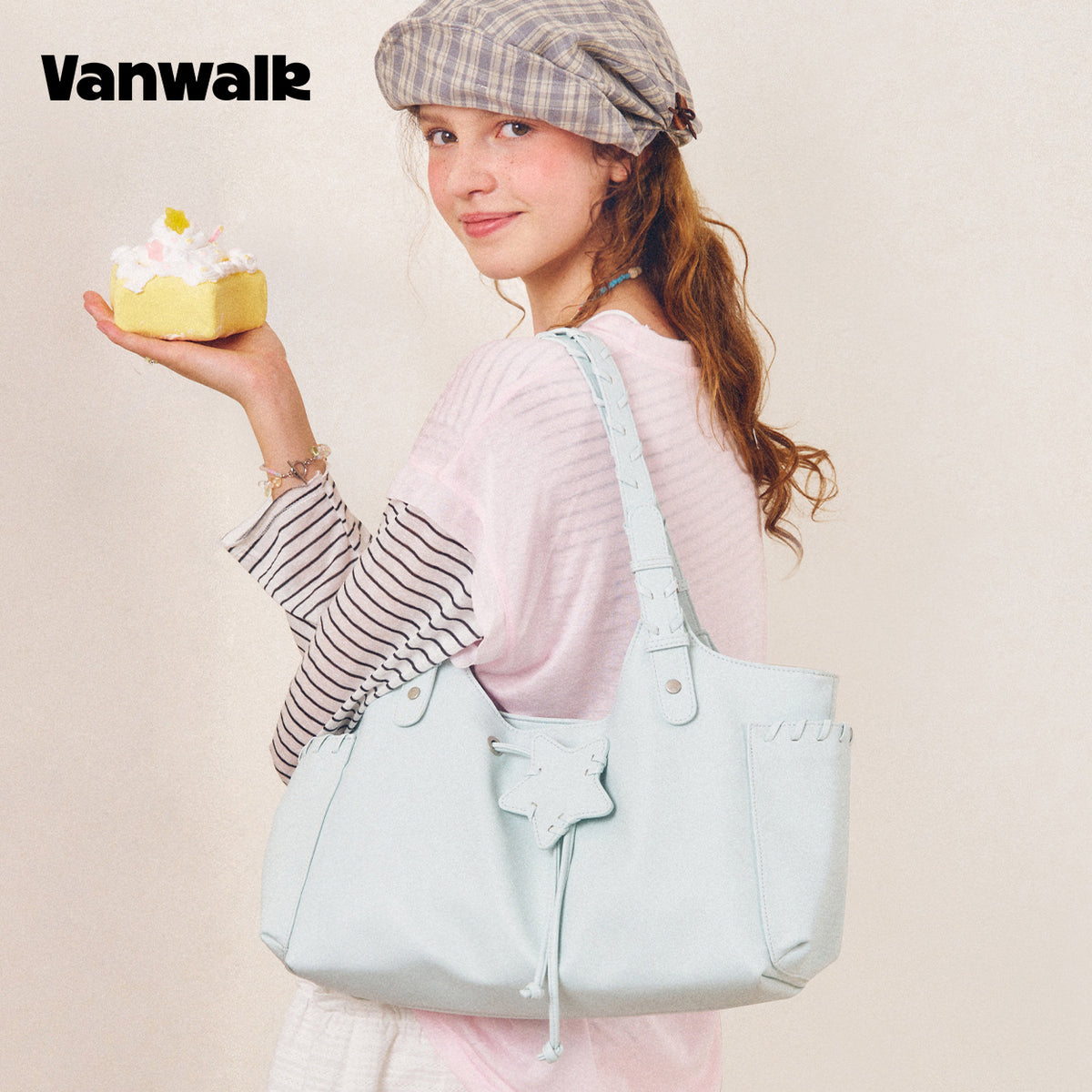 VANWALK Cocoa Pie Series Y2K Soft Leather Shoulder Bag V3106