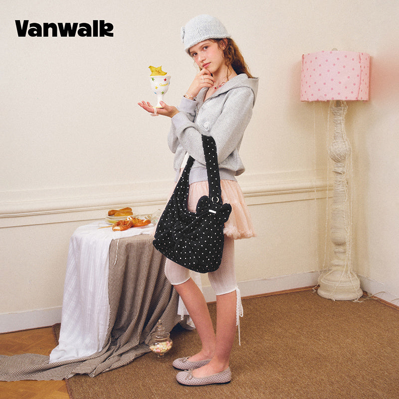 VANWALK Cocoa Pie Series Coquette Big Bow Polka Dot Shoulder Hobo Bag V3107